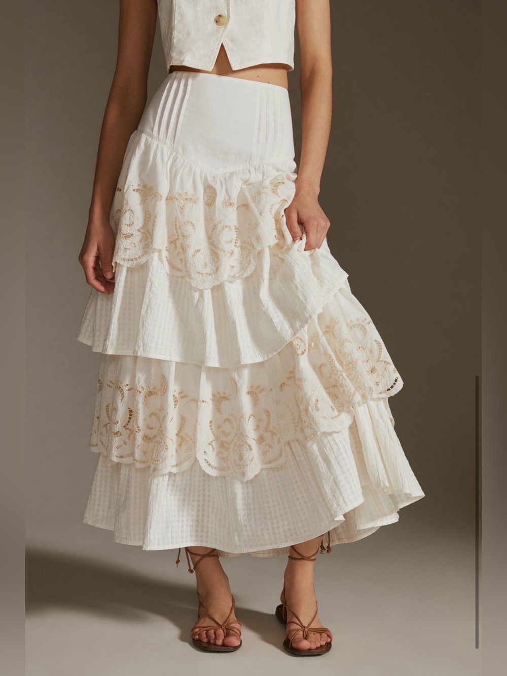 Anthropologie Tiered Lace Maxi Skirt in White Size 6 NEW